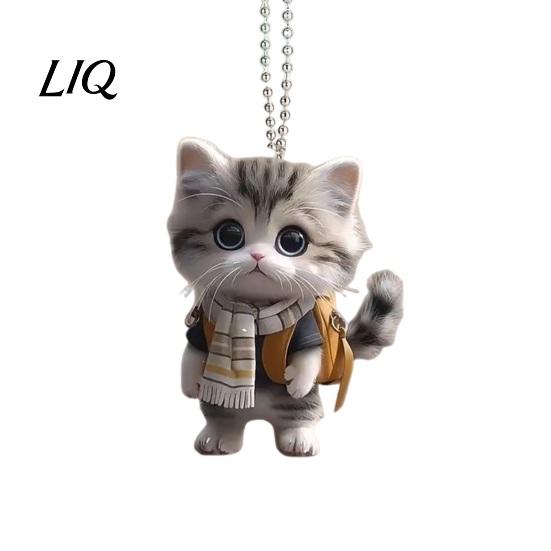 Creative Cat Gifts for Teens Acrylic Car Hanging Decor, Cute 2D Flat Rearview Mirror Transparent Ornament Pendant, Kawaii Keychain Accessories,
