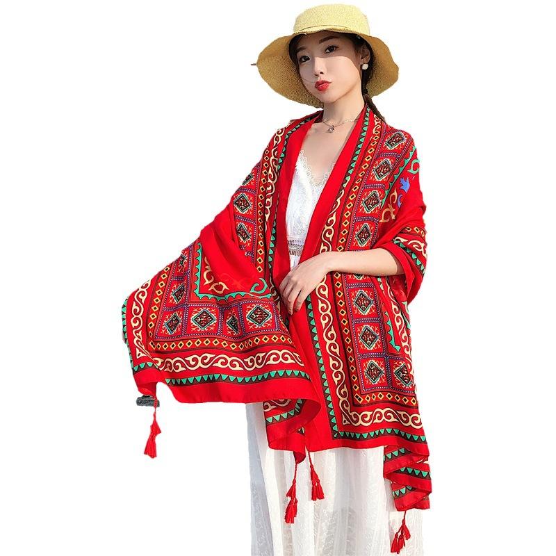 Új rojtokkal ellátott sál Yunnan Dali turizmus etnikai stílusú kendő női divat sokoldalú tengerparti strandtörölköző
