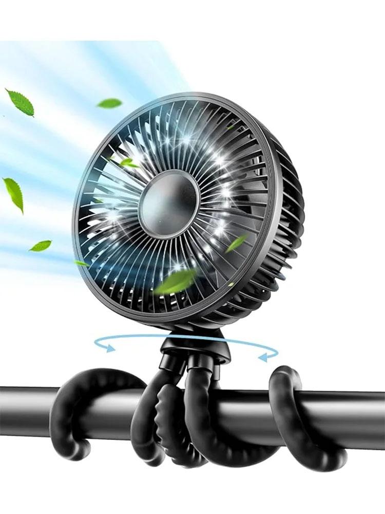 

Портативный вентилятор для коляски со светодиодным дисплеем, мини-вентилятор с клипсой на батарейках, 4-скоростной перезаряжаемый маленький персональный вентилятор чёрный