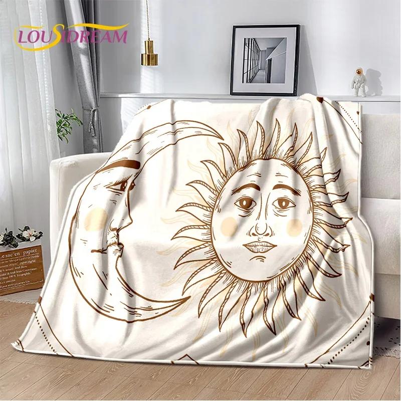 Misteriosa Manta de Franela Suave con Mandala del Sol y la Luna del Tarot para Camas, Dormitorio, Sofá, Picnic, Manta de Tiro para Ocio al Aire Libre, Regalo