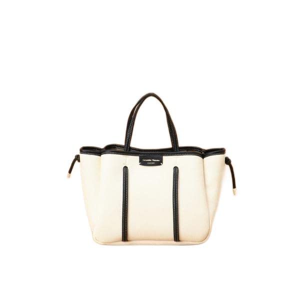 Canvas design synthetic leather tote bag, small size
