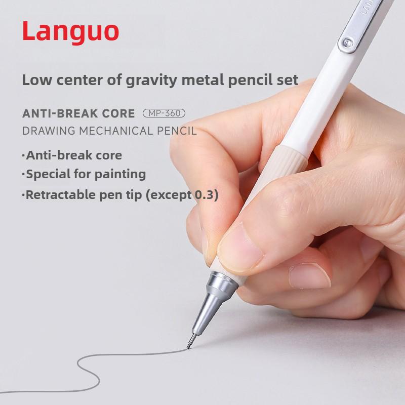 Set de Lápices Mecánicos Metálicos LANGUO 0.3/0.5/0.7/0.9mm Con Goma de Borrar Agarre Suave para Bocetos Artísticos Dibujo Papelería Material Escolar