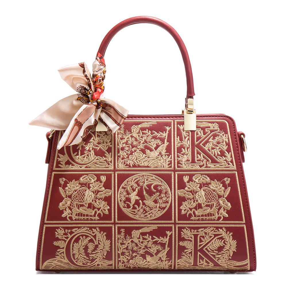 New Chinese-style embroidered red handbag for mothers, traditional Chinese-style handbag for middle-aged women, bridal bag
