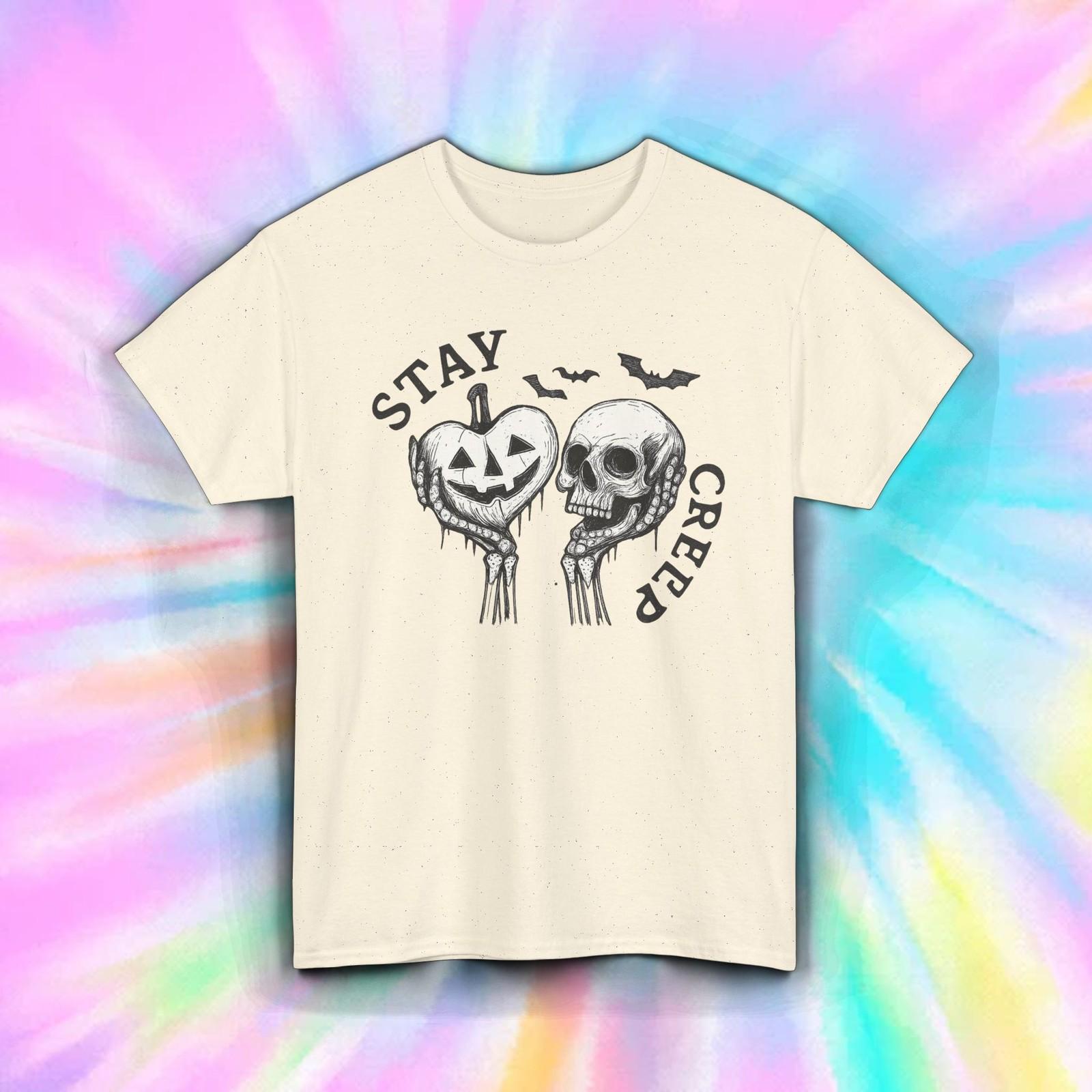 Stay Creepy T-Shirt | Halloween Skull Pumpkin Bat Gothic Spooky Graphic Tee S-5X S разноцветный