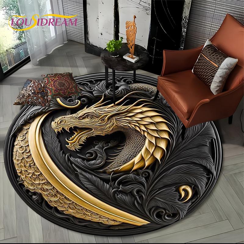 Fashion Dragon Round Carpets Living Room Bedroom Area Rug Room Bedside Chair Floor Mat Decorat Alfombra Birthday gift Poster Mat