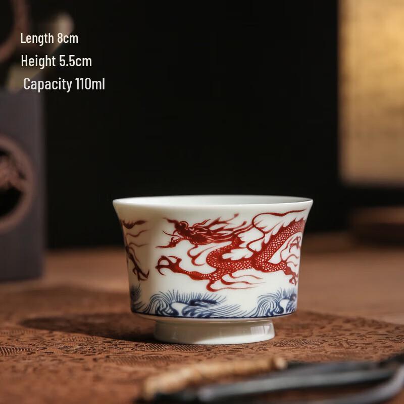 

Retro Blue-and-White Red Dragon Ceramic Teacup