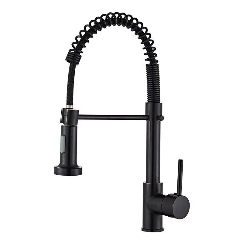 

Pull Out Spring Stainless Steel Kitchen Faucet, Hot and Cold Mixer Tap for Sink, 360-Degree Swivel Anti-Splash Spray Head чёрный
