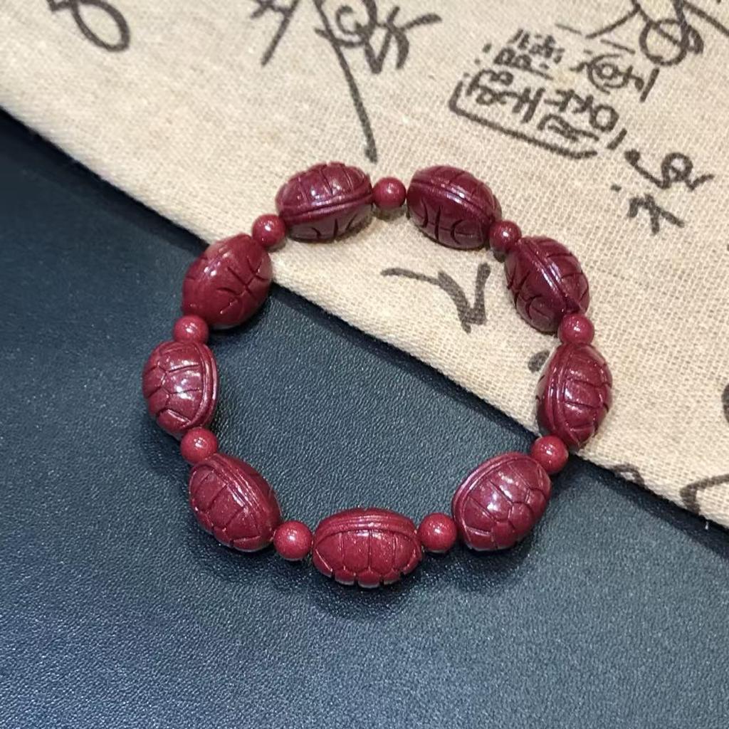 Cinnabar Fortune Gourd Bead Bracelet - Faceted Old Style Wealth Charm for Benmingnian