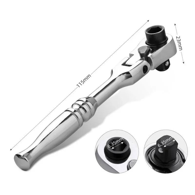 

1/4 Double Ended 72 Teeth Quick Spanner Tool Screwdriver Socket Bit 2 In 1 Round handle Ratchet Wrench DIY Home Repair Hand Tool серебряный