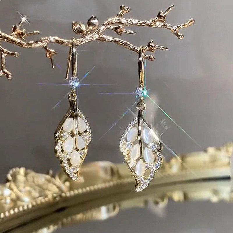 Elegant Golden Leaf Jade Earrings - 2024 Trendy High-End Luxury Design