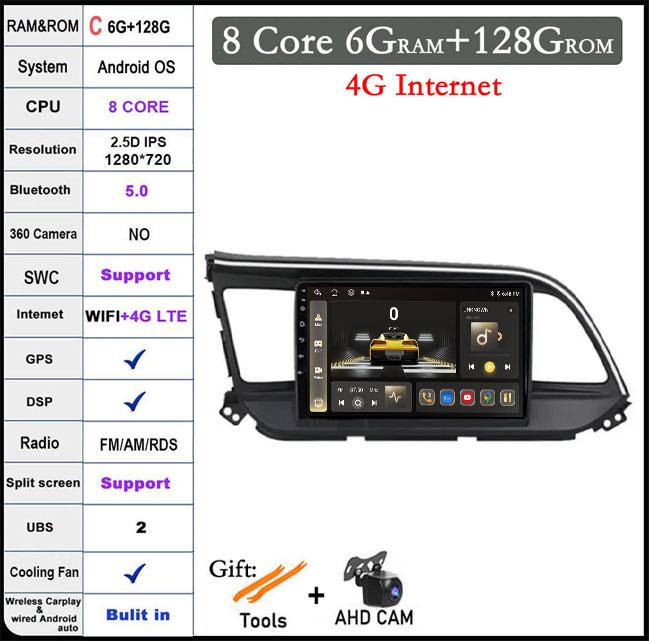 DSP Android 14 For Hyundai Elantra 6 2019 2020 QLED IPS Car Stereo Radio Multimidia Video Player Navigation GPS Carplay