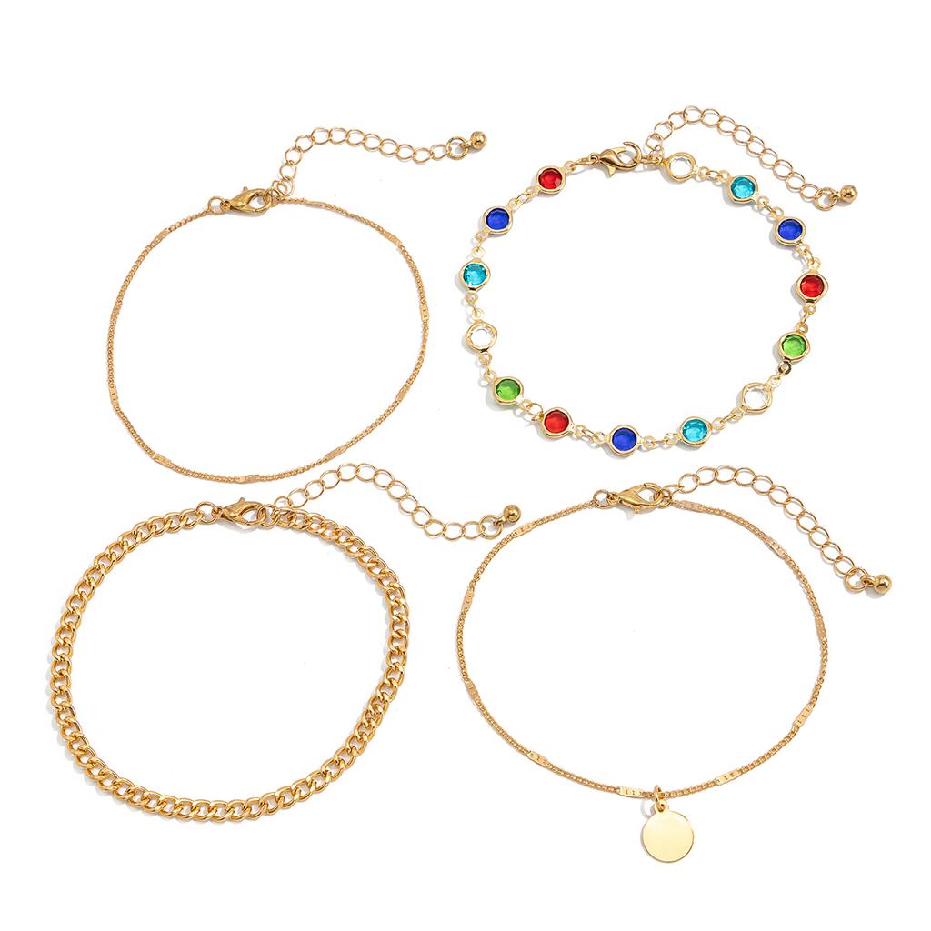 Salircon Y2K Boho Colorful Crystal Chain Foot Anklet Women Summer Beach Vacation Barefoot Anklets Chain Charm Jewelry Accessory