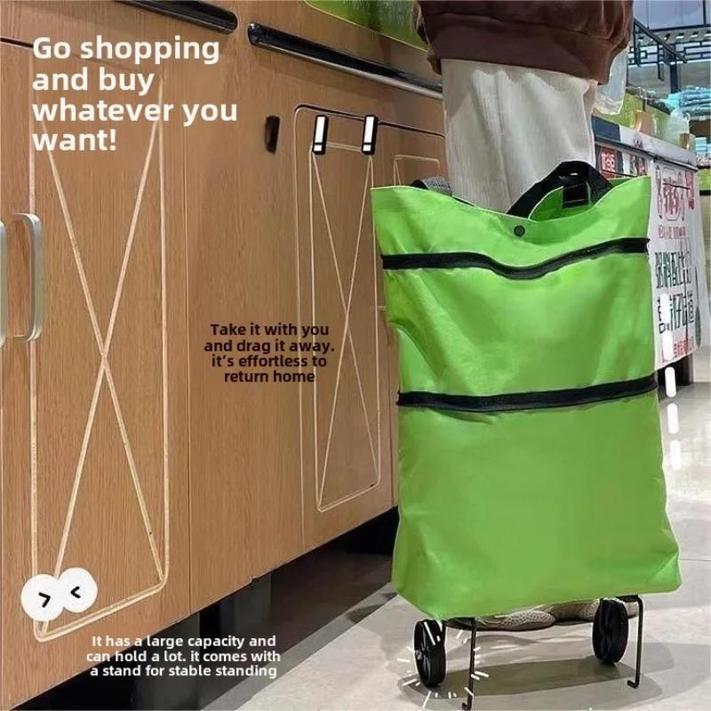 Foldable Portable Storage Bag Reusable Supermarket Sack Telescopic Pull Rod Waterproof Bag Large Loadbearing Ecofriendly