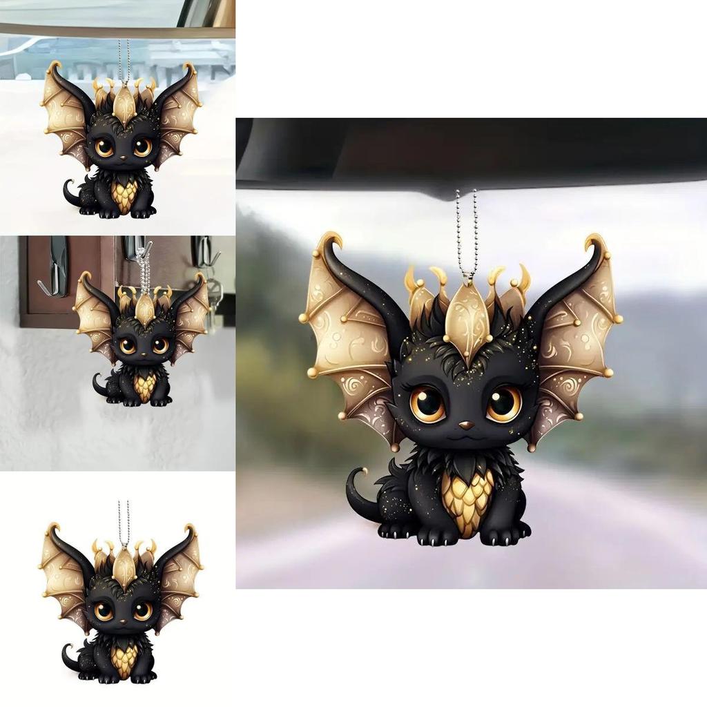 Decorazione per Auto Acrilica Superficie Piatta Ciondolo Drago Nero Stile Cartone Animato Per Miglioramento Interni Veicolo