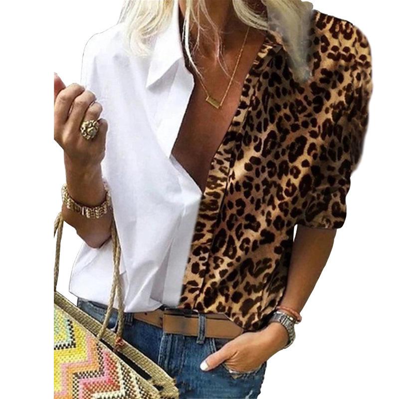Casual Long Sleeve Leopard Print Patchwork Loose Blouses and Shirts Elegant Office Lady Chiffon Blouse Oversized Top