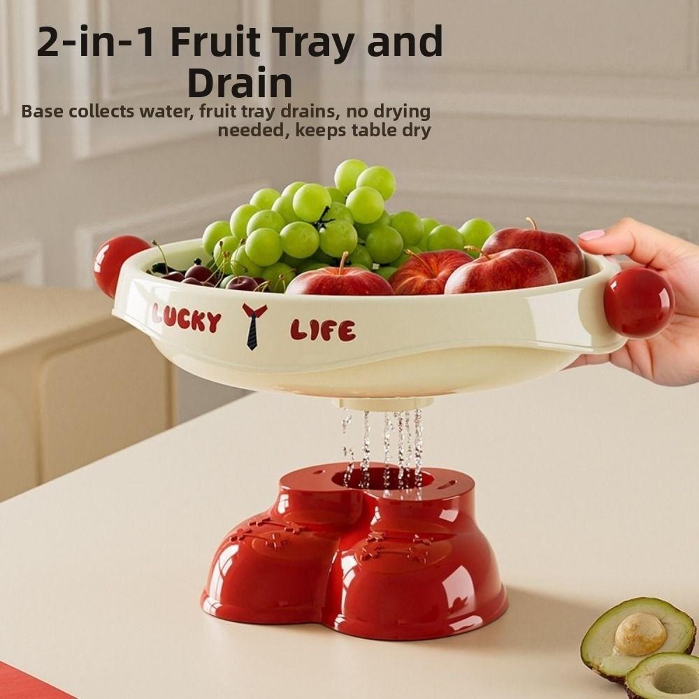 Dopamine Fruit Plate Multifunctional High Footed Candy Snacks Plater Bottom Drainage Handle High Footed Tray Desktop Ornament
