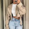 Giacca Trench Corta Vintage con Cintura Donna Manica Lunga Revers Cappotto Moda Autunno Inverno Doppiopetto Top Streetwear Femminile