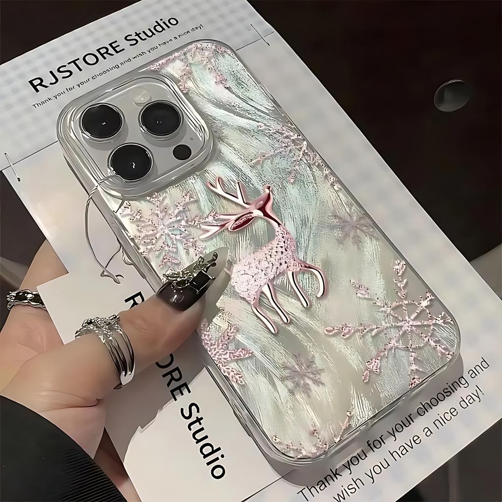 Pink Gold Snowflake Deer Phone Case for Samsung Galaxy A37 A57 A56 A36 A26 A73 A55 A54 A53 A52 A34 A33 A23 A13 4G 5G Back Cover