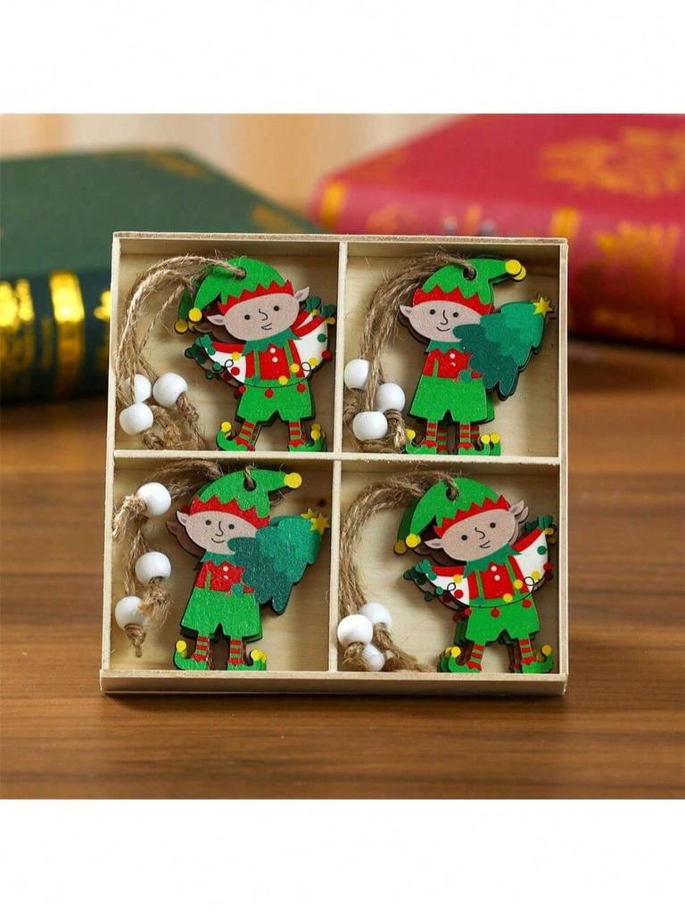 12pcs/set Faceless Old Man Christmas Wooden Pendant Box Set Christmas Tree Small Pendant Christmas