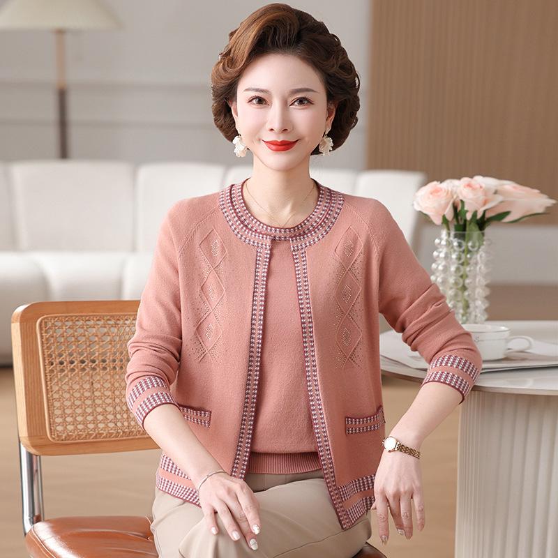 

Весенняя мода 2025 года Вязаный кардиган для женщин среднего и пожилого возраста - Комплект из двух частей: топ и пальто для мам 110 (suggested for 90-110 jin) оранжевый