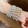 Retro French-Style Diamond and Pearl Open Bangle Bracelet
