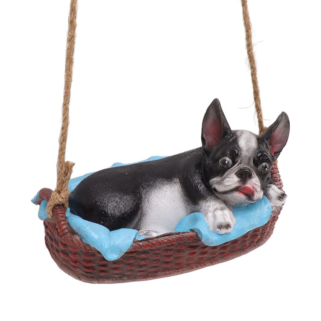 Garden Dog Statue Outdoor Resin Swing Ornament Hanging Decoration Home Bulldog Animal Gift Black
