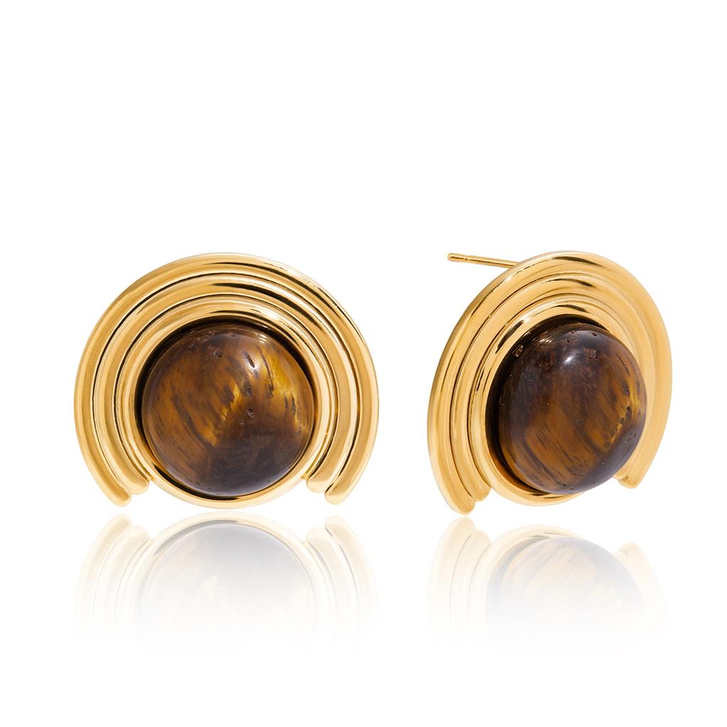 Youthway Vintage Tiger Eye Stud Earrings For Women  Gold Plated Stainless Steel Earrings Simple Fashion Jewelry Girls Gift