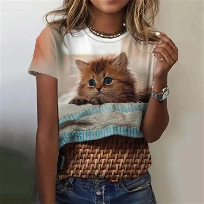 Coelhinho Branco Macio Impresso em 3D Moda Y2k Mulheres Camiseta Básica Elegância Vintage Manga Curta Elegante Casual Confortável