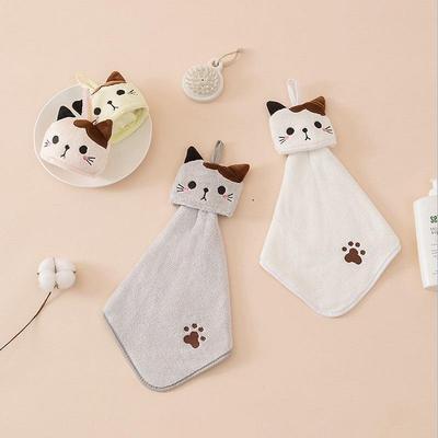 1PC Cute Cat Kitchen Cleaning Towel Hanging Hand Towels Absorbent Dishcloths Coral Velvet Soft Cleaning Cloth Rag