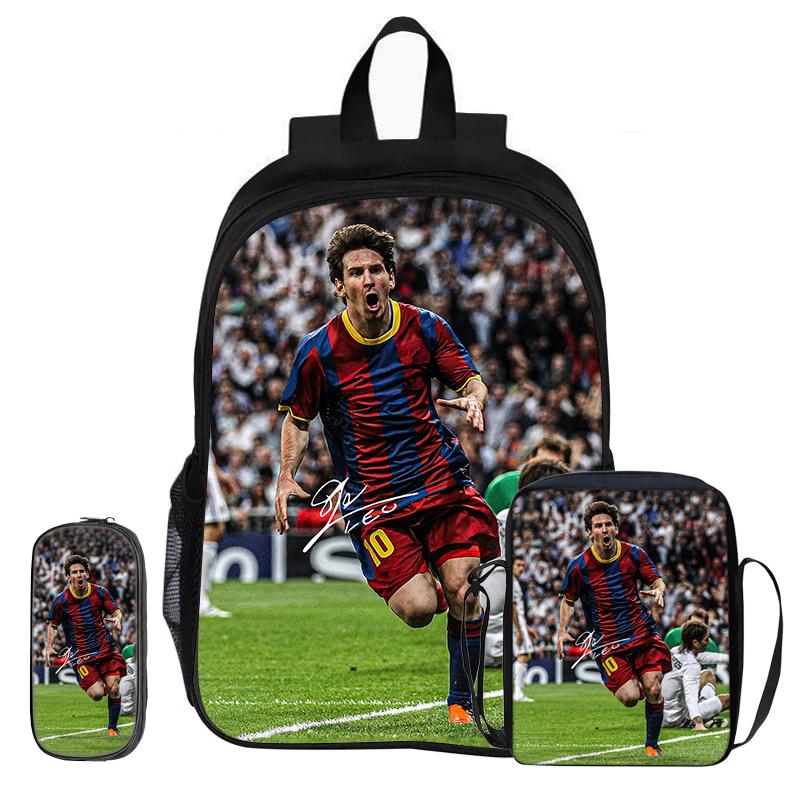 Mochila Estrella de Fútbol niño Mochila Deportiva Escolar Set de 3 Piezas Mochilas Bolsos de Hombro Bolsas para Lápices M-Messi Mochila Escolar Regalo para Niños