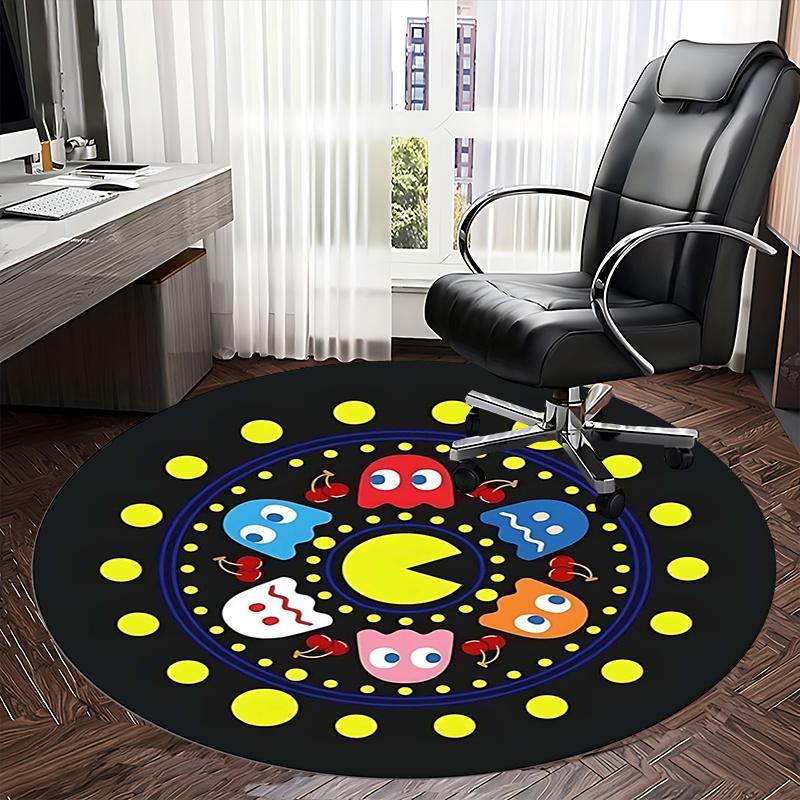 Pac Man Karakters, Retro Gaming Art Stoelmat Ronde Vloerkleed Kantoorvloerkleed, Machine Wasbaar, Antislip, Geschikt voor Woonkamers, Slaapkamers