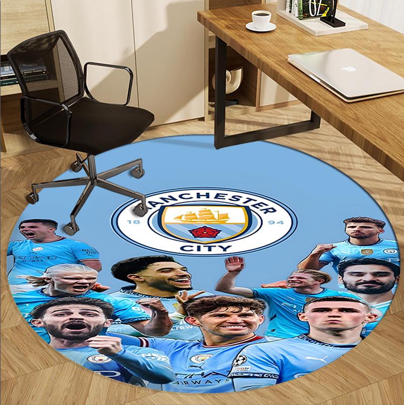 Football team City FC Pattern Round Rug, Indoor/Outdoor Mat, for Picnic, Gameroom, Bedroom, Office, Living Room, Home Decor Carpet, Birthday Gift