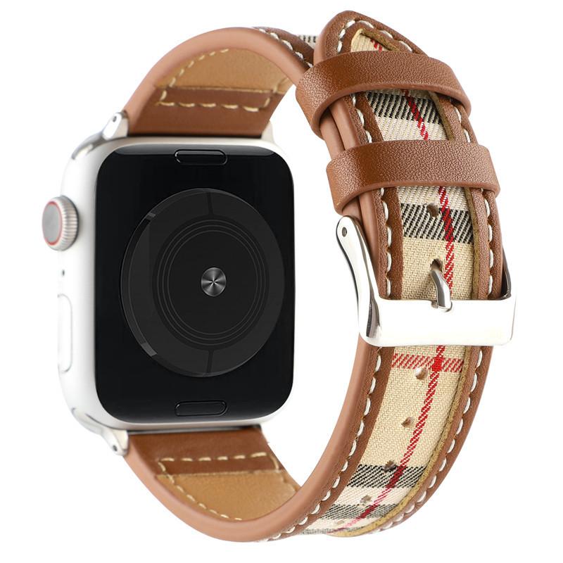 Leather Canvas Plaid Strap for Apple Watch Band Ultra 49mm 44mm 41mm 45mm40mm  Accessories Iwatch Series 9 8 6 7 SE Women's
