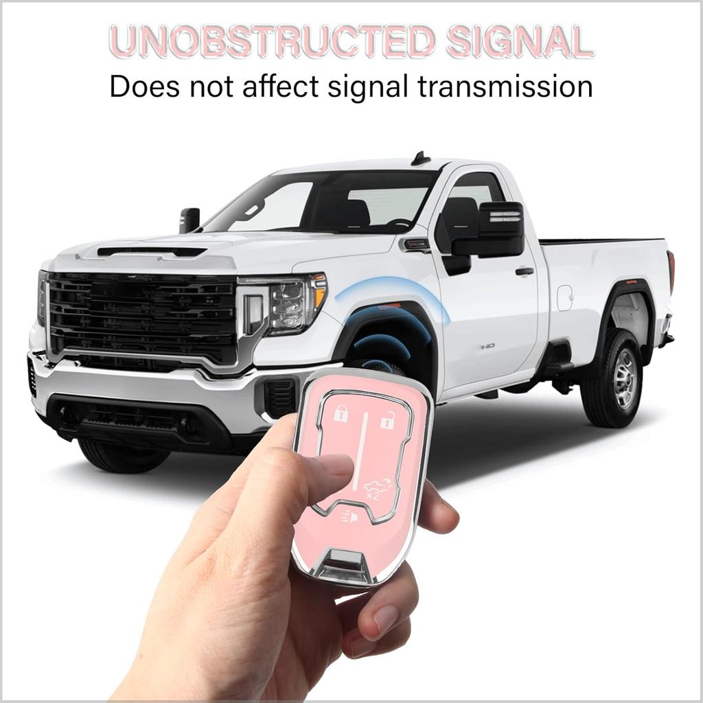 QBUC for GMC Key Fob Cover with Keychain Chrome Silver Trim Soft TPU Protection Case Compatible with GMC Acadia Sierra Terrain and Chevy Silverado