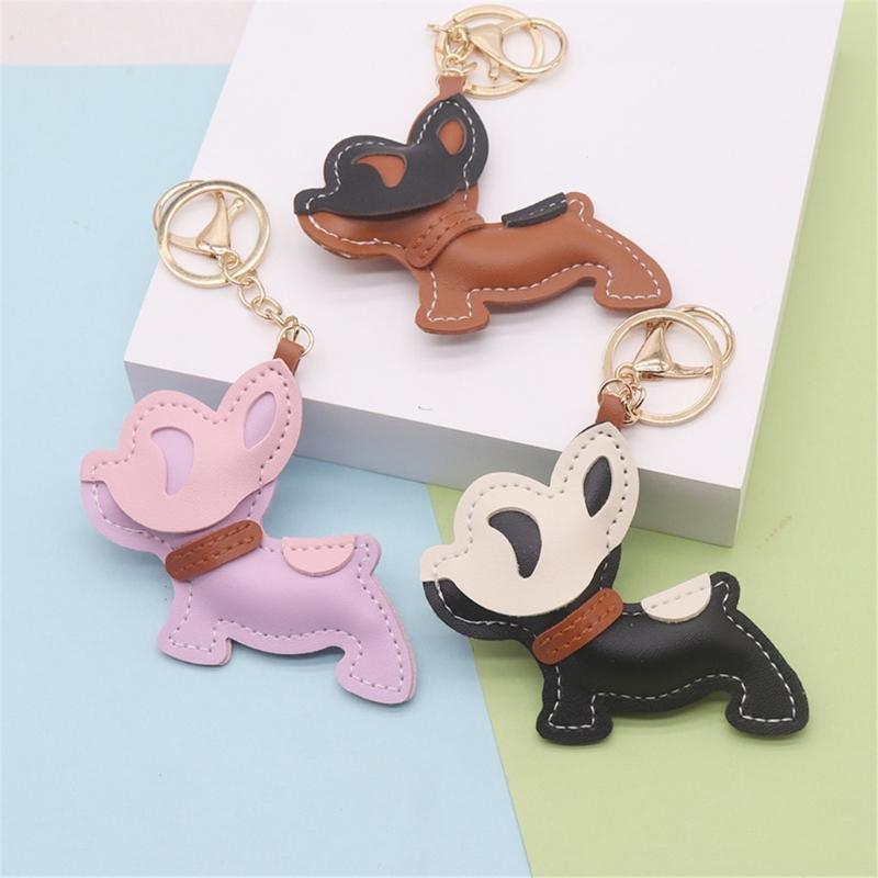 Leather Keychain Detailed French Bulldog Artwork Pendant Keyring Unique Present for  Birthday Holiday