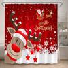 Red Christmas Shower Curtain Set Funny Santa Claus Gift Green Pine Branches Xmas Balls Home Bathroom Decor Bath Mat Toilet Cover