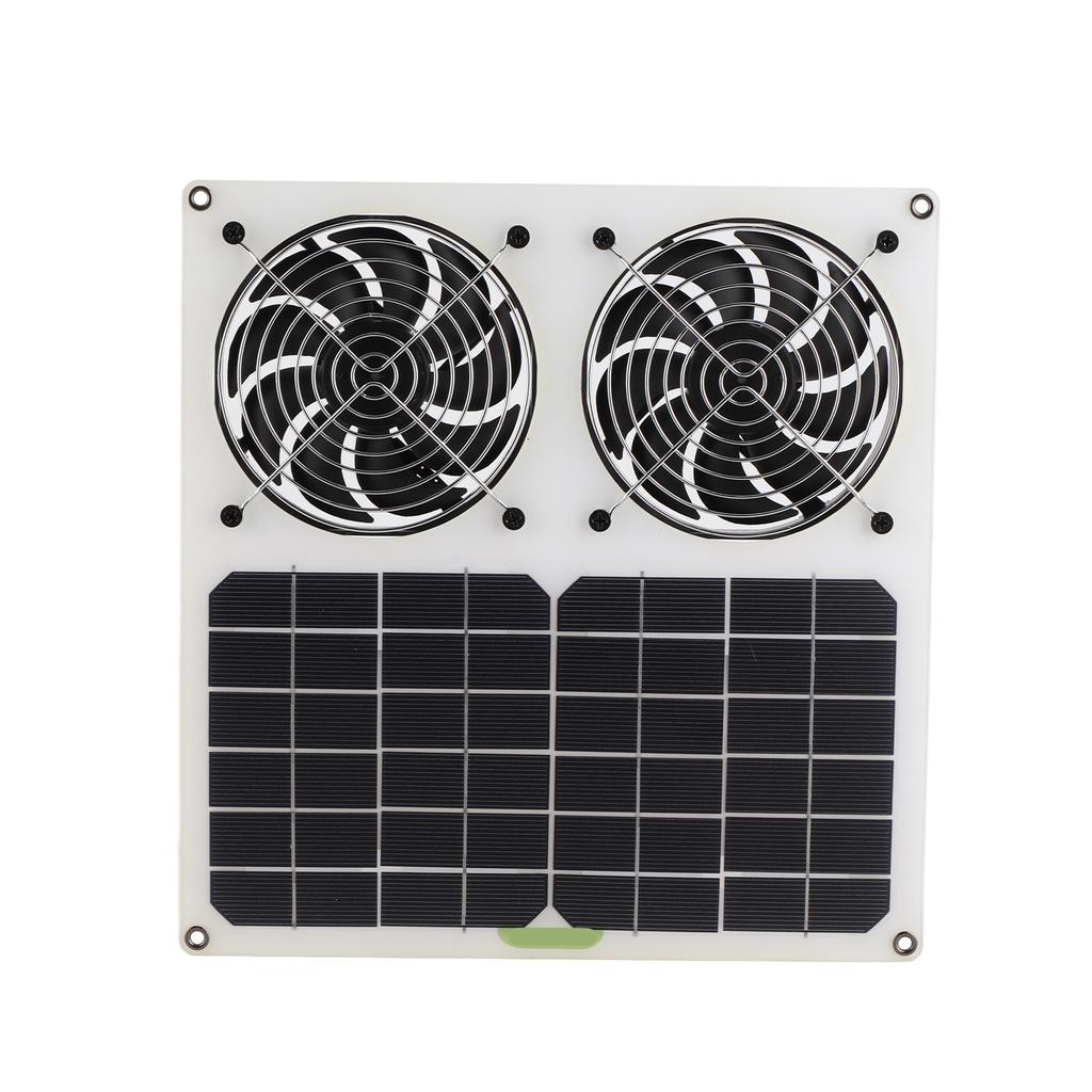Solar drive ventilation fan, 100 W 12 inch double fan design, waterproof coating, two metal protective net, indoor and outdoor   circulation for