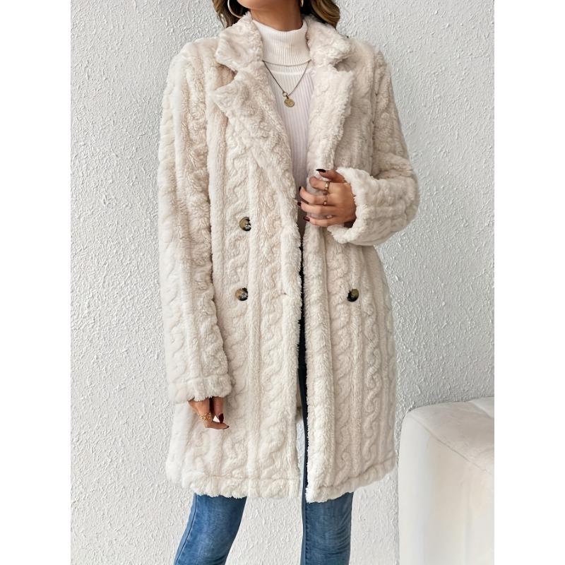 Women Solid Cable Knit Double Fleece Long Casual Button Cardigan Coat