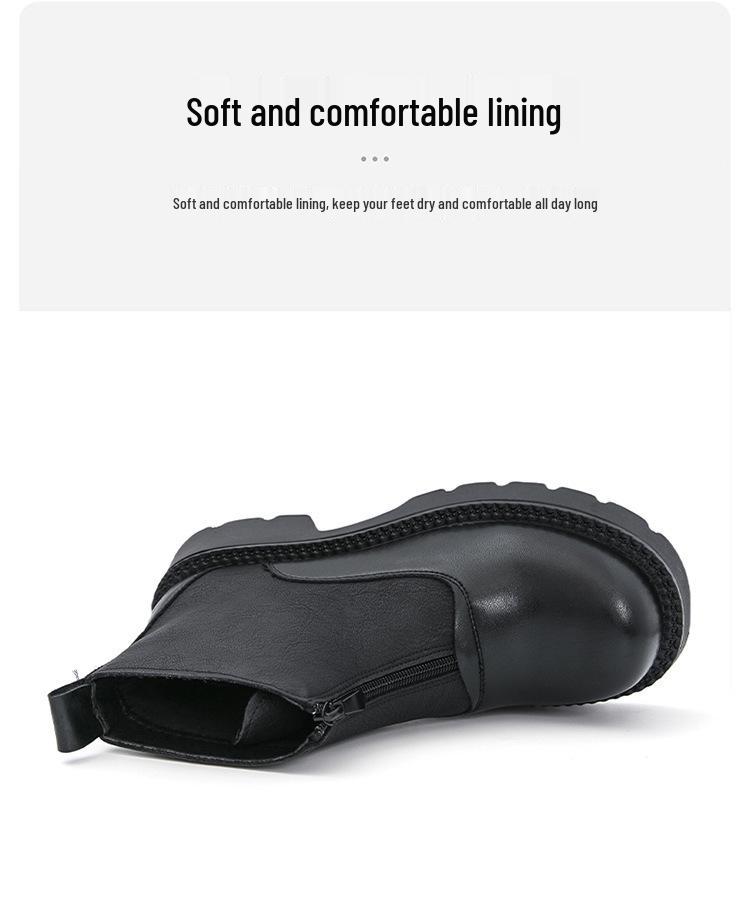Men's Plus Size Thick-Soled High-Top Leather Boots, Pointed Toe, Zipper, 2025 Autumn/Winter Collection.