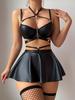 Sexy Chain Bodysuit Set for Women, Halter Neck Skirt Outfit with Fishnet Stockings & Thong, Bold Party & Night Out Lingerie