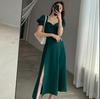 Premium Dress Spring and Summer New French Bubble Sleeves Slim and Thin Black Long Split Skirt Children