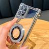 Luxury Plating Transparent Case For Samsung S25 Ultra S24 Plus S23 S22 S21 S20 FE For Magsafe Glitter Magnetic Stand Phone Cover