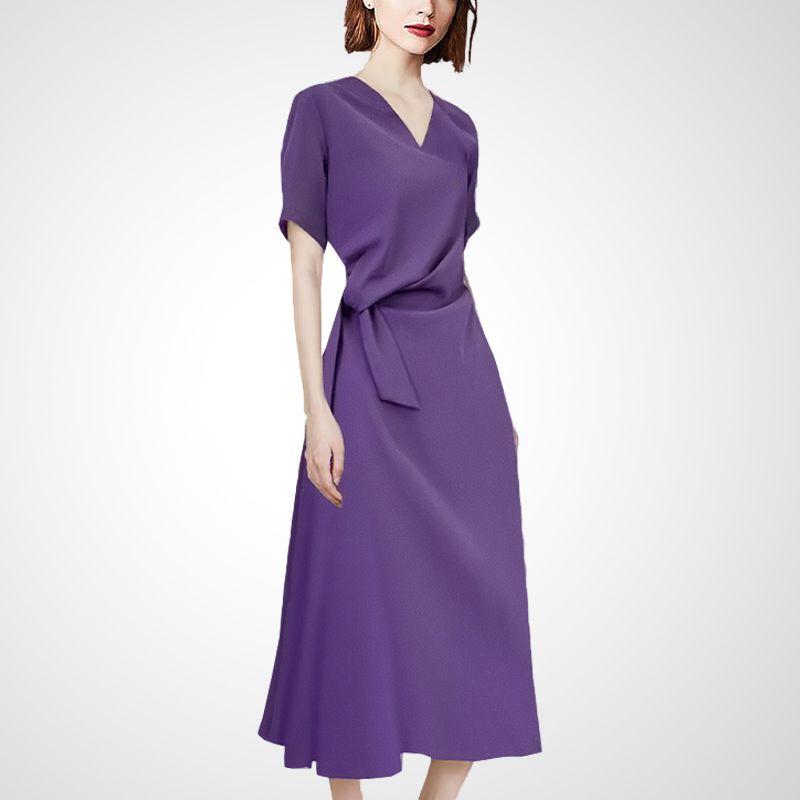 

Niche Style Temperament Goddess Style Purple Chic Dress Purple- L
