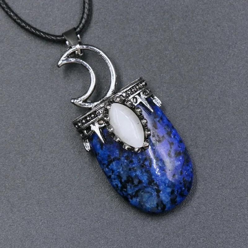 Natural Stone Crystal Quartz Amethyst Necklace Natural Stone Wall Hanging Moon Stone Pendant Necklace for Women Party Jewelry