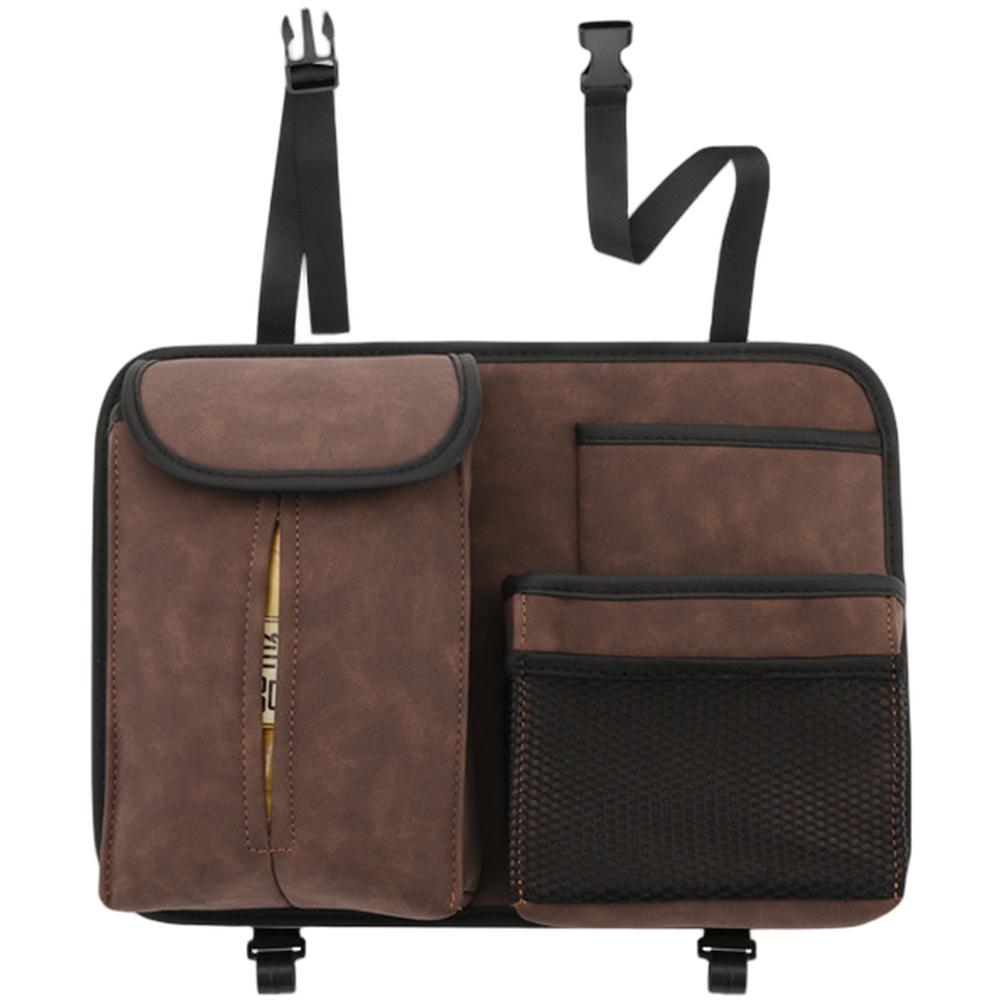 Car Seat Back Organizer Storage Bag with Suede Leather Tissue Holder Hanging Mesh for Car Interior Storage 345x245x58mm