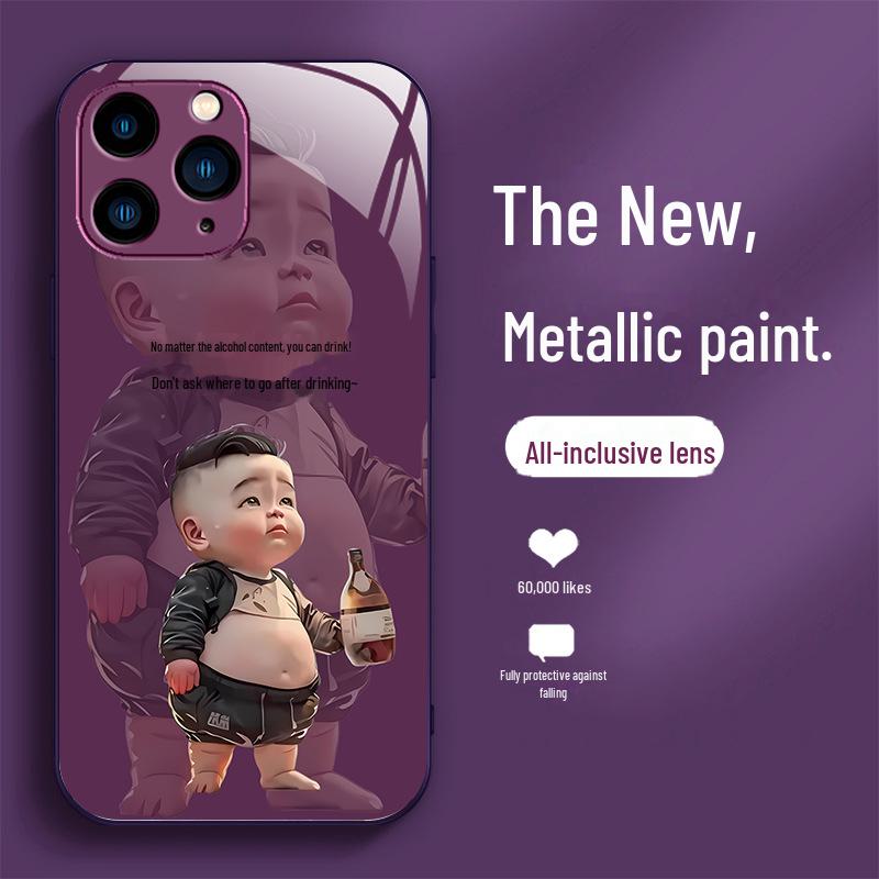 Apple Liquid Glass Anti-Fall Case for iPhone 15/14/13/12/11/7/8 Plus Men - Cartoon Design, Pro New Model, Perfect Fit, Durable Protection.