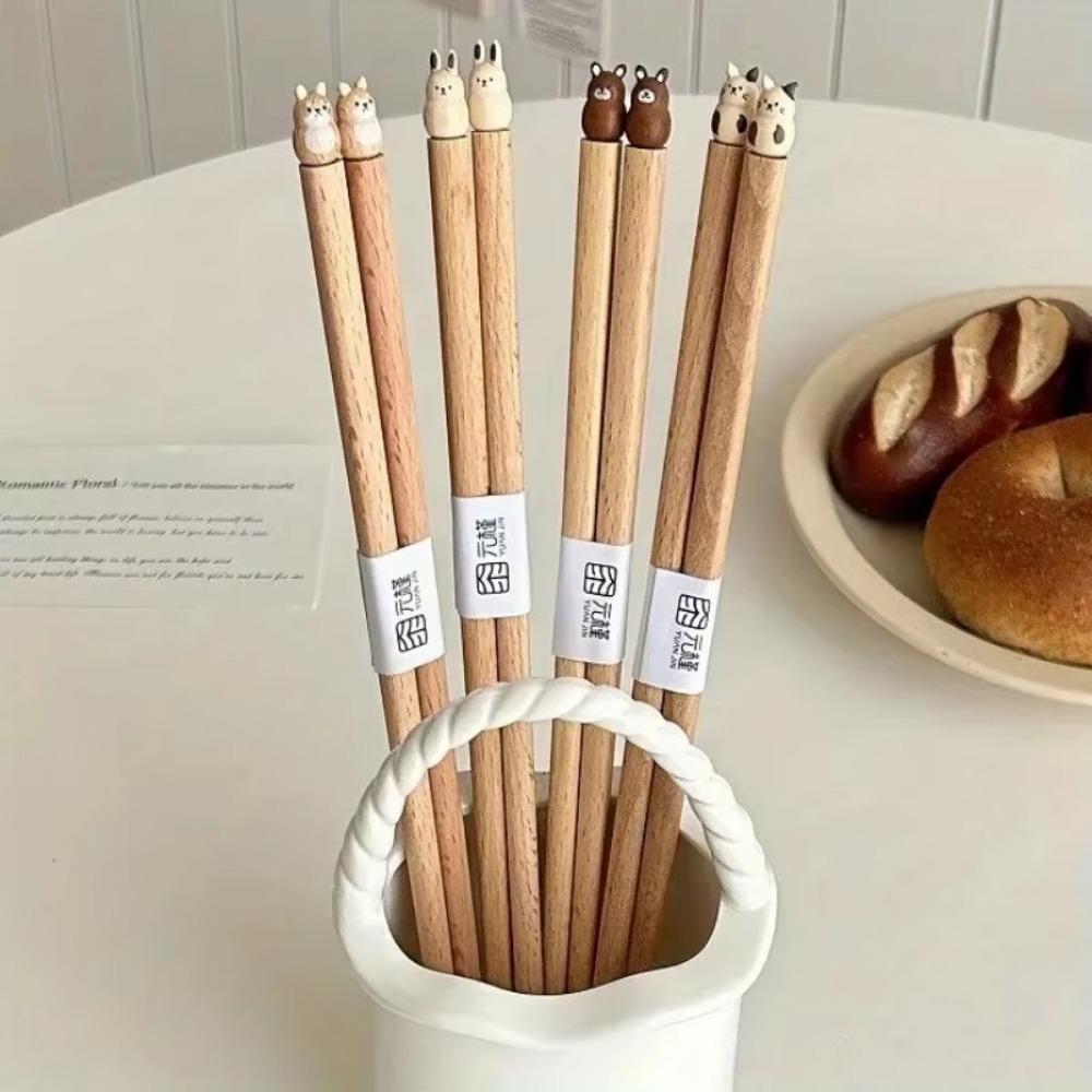 

Hand-carved Beech Chopsticks Household Wooden Dinnerware Cute Animal Chopsticks Good-looking dog