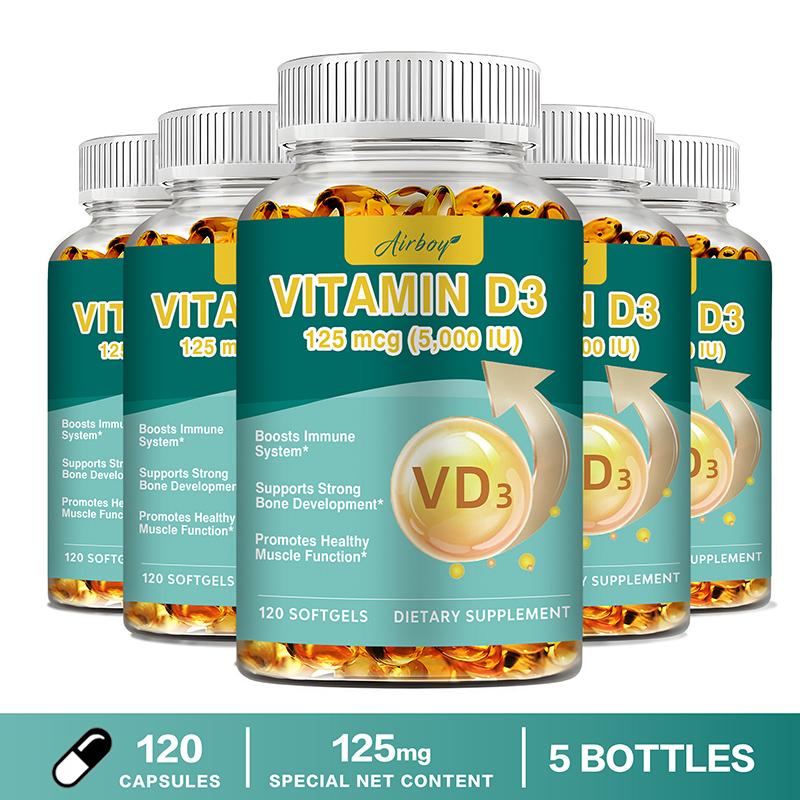Airboy Vitamin D3 5000 IU Softgels - Bone Health, Muscle Support, Daily Wellness