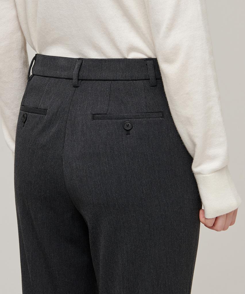 MUSINSA STANDARD WOMAN Women'S Heavyweight Fleece-Lined Slim Straight Hidden Elastic Waist Slacks [Charcoal Gray]