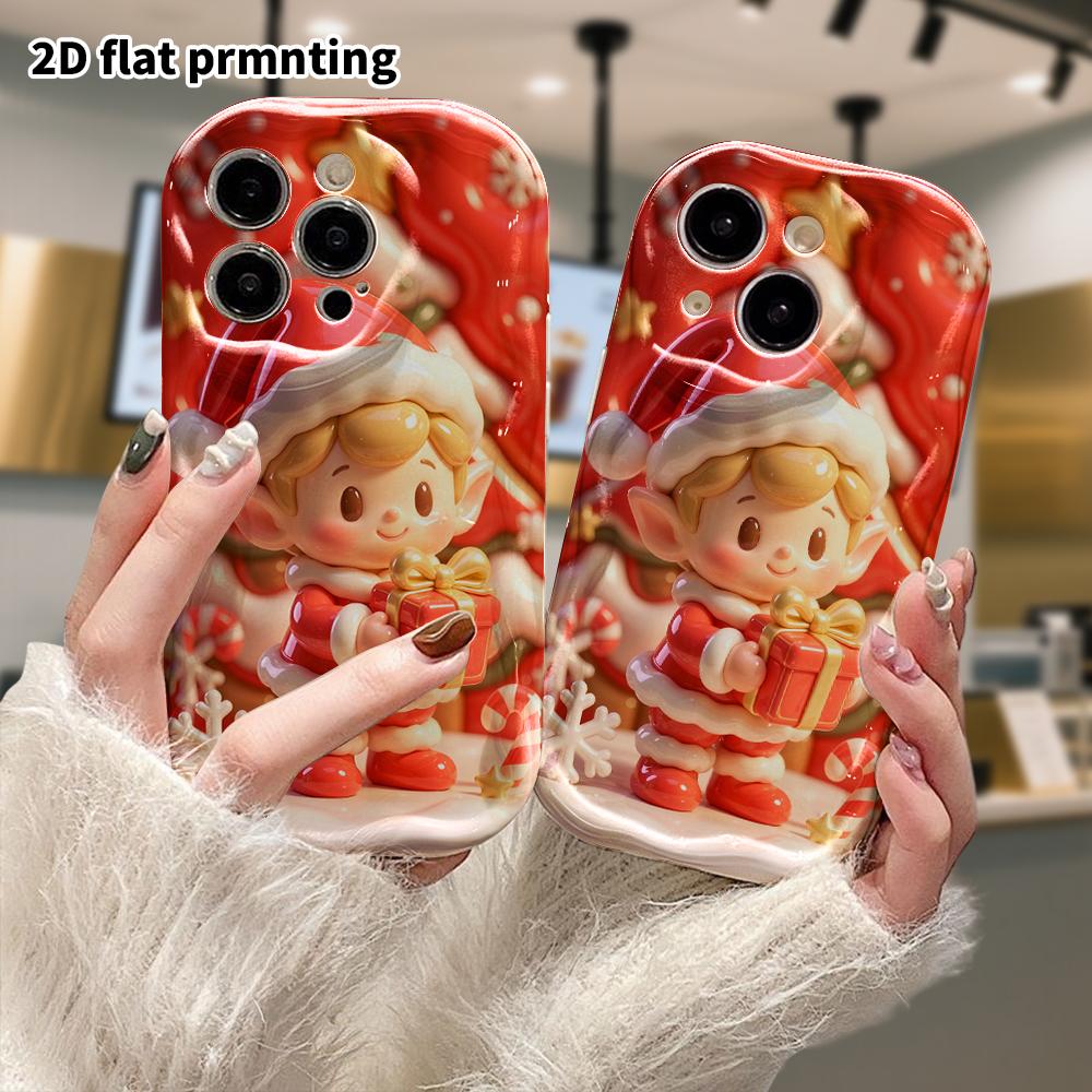 Phone Case: 2D flat design suitable for iPhone 18 17 16 15 14 13 Pro protective case, Christmas elf, perfect holiday gift for Christmas and Halloween